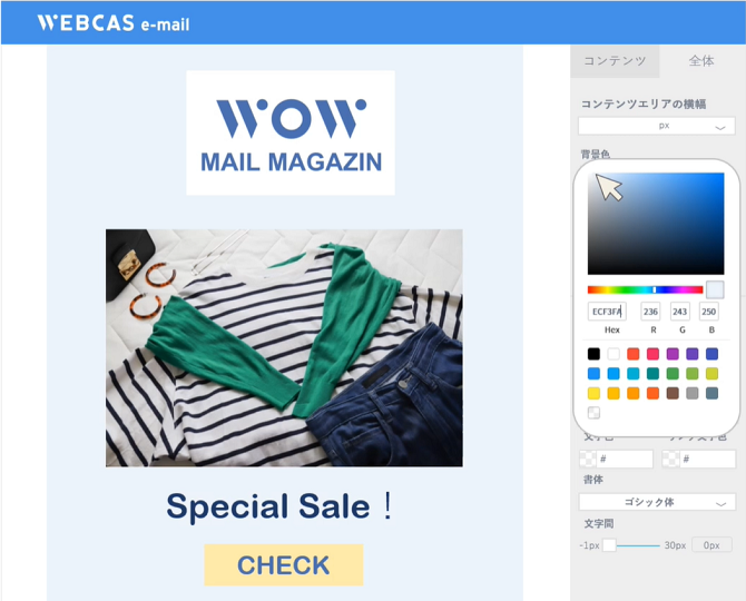 WEBCASのメッセージ配信画面（一部）